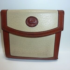 Dooney & Bourke VINTAGE  BEIGE BROWN Folding Wallet Kiss Lock Pocket Credit Card